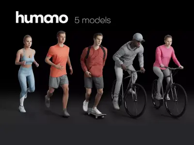 Humano 5-PACK - PEOPLE - SPORT JOGGING BIKING - 5x 3d models 08A
