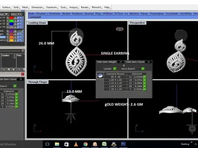 Women Earrings 3dm STL FBX OBJ Render Details 3D print model