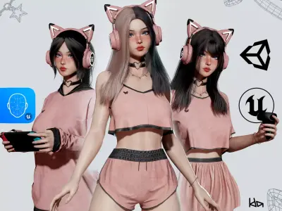 Gamer Girl - Game Ready Low-poly 3D model