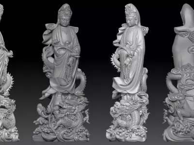 Guanyin riding a dragon  3D print model