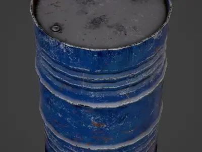 Oil Barrel blue PBR Game-Ready Low-poly 3D model