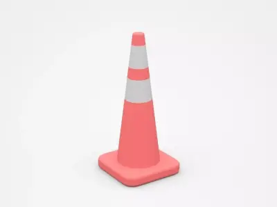Red Traffic Cone With White Stripes 3D model