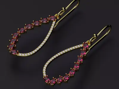 Earring Diamond and sapphire ruby emerald 3D print model