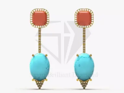 Exquisite Turquoise Coral Earrings Ready for 3D Printing je0170 3D print model