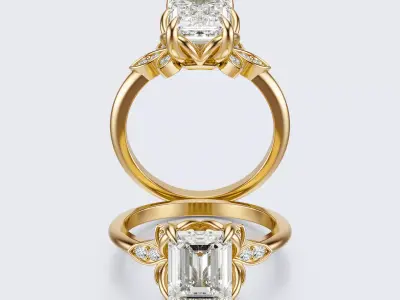 Emerald cut engagement Ring  3D print model