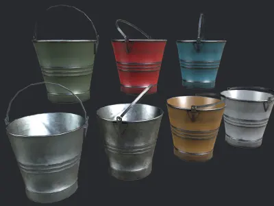 Steel Buckets PBR Low-poly 3D model