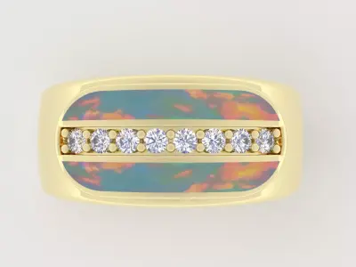 Luxury Ring Opal Inlay and Diamond Channel Set 3D Model 3D print model