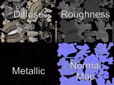 Silver Dragon Sculpture model pack Low-poly 3D model