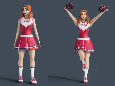 Cartoon cheerleader Rigged Rigged Blender  Low-poly 3D model