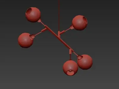 Cinque modern brass chandelier with four glass globes 3D model