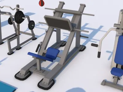 Poly Gym Equipments Pack Collection Low-poly 3D model