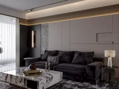 luxury living and dining room interior  3D model