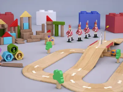 Wood Toys Collection Low-poly 3D model