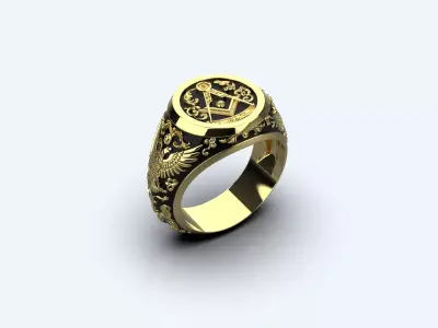 Masonic Ring With Floral Leaf Work Design 3D print model