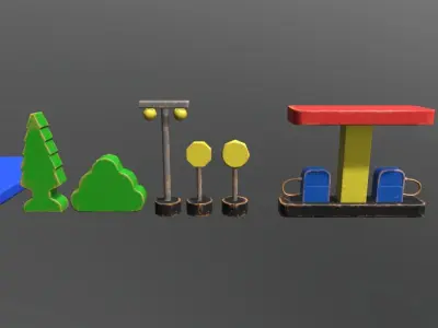 Wooden Toys Parking Garage Pack Low-poly 3D model