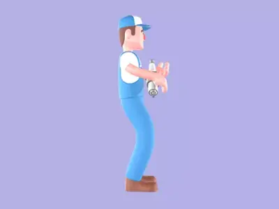 Stylized 3D Mechanic Showing Engine Part - Cartoon Male 3D model