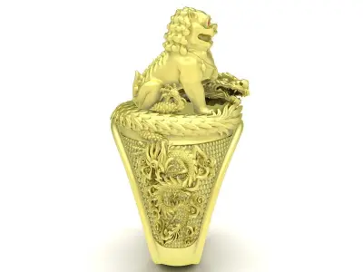 Luxury Pixiu Dragon Pattern Statement Ring for Men  3740 3D print model
