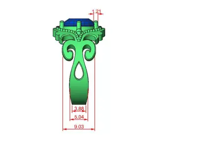 Beaded Gold Ring with Blue Gemstone  3D print model