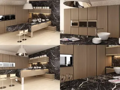 kitchen 1 modern with marble counter tops 3D model