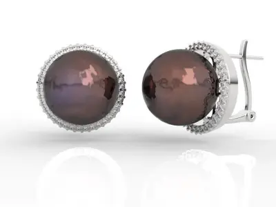 1mm Pearl Diamond Halo Earrings 3D print model