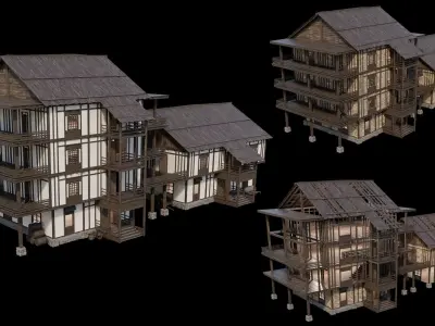 Medieval Village Pack 10 - 3 Assets - 4K Textures Game Ready Low-poly 3D model