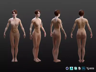 Realistic Female Character Low-poly 3D model
