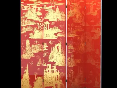 Folding Screen Gran Coromandel Red and Gold by Fornasetti Low-poly 3D model