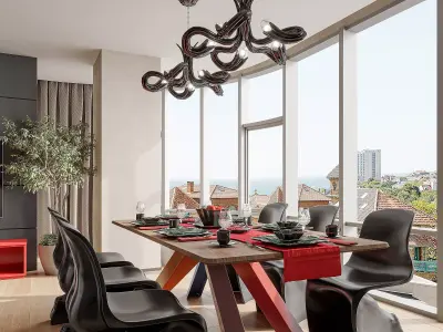 Luxury living and dining room interior 3D model buy