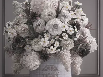 Bouquet white of flowers in a gift box 3D model