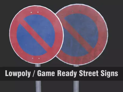 Lowpoly CITY TRAFFIC STREET SIGN No Parking VR AR Games 3D PBR  Low-poly 3D model