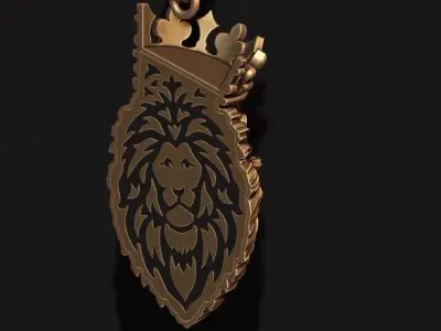 Lion pendant with crown and closed mouth v4   008 3D print model