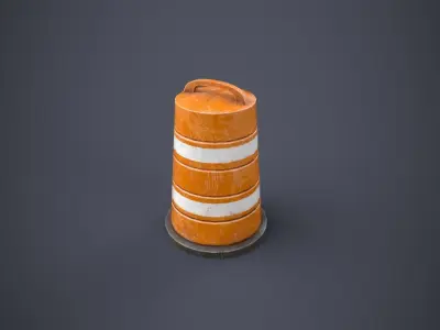 Traffic Barrels and Cone Low-poly 3D model