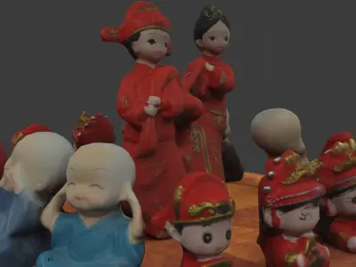 Chinese wedding dolls and monk kids  3D model