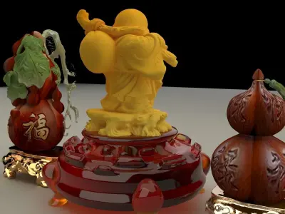 Chinese display stand with Buddha and  gourd  3D model