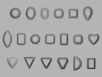 19 Gemstones with different Shapes all size equal to 1CT 3D print model