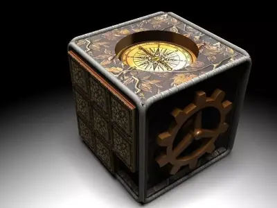 Steampunk-compass-puzzle-box 1 box with compass and gears Free 3D model