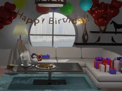 Birthday Party room with simple animation 3D model