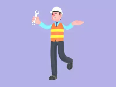 3D Cartoon Male Architect Character - Angry with Wrench 3D model