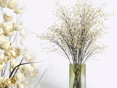 Yellow flowers with yellow galss vase bouquet 23 3D model