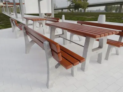 Street Furniture - Set - Bench - Table - Grill - Pole - Pergola 3D model