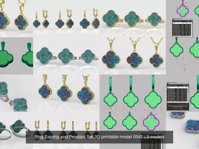 Ring Earring and Pendant Set 3D printable model 0047 3D Model Pack