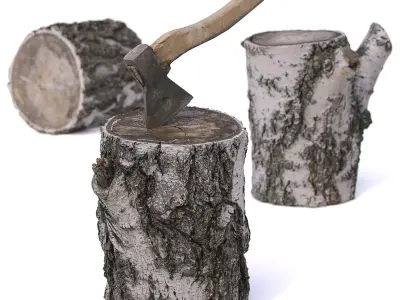 Stump with an ax 3D model