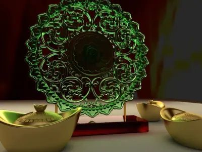 Chinese gold ingot 3D model 2