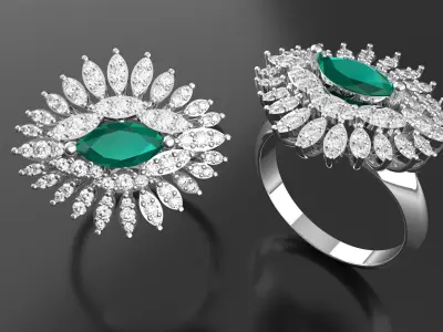 Marquise Emerald Diamond Ring 3D print model
