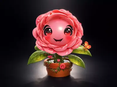 Valentine Rose Planter Smiling Flower Character Romantic  3D print model