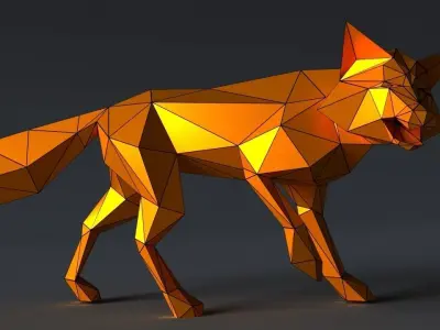 Fox lowpoly 3D print model polygonal wolf Low-poly 3D model