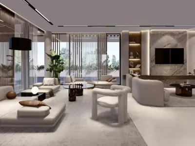 interior living room with an open bar 3D model