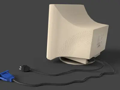 Low Poly Desktop CRT Monitor - Yellow Low-poly 3D model