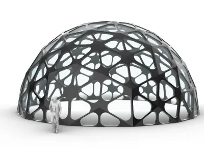 Geodesic Dome with Dynamic Perforations and glass panels 3D model