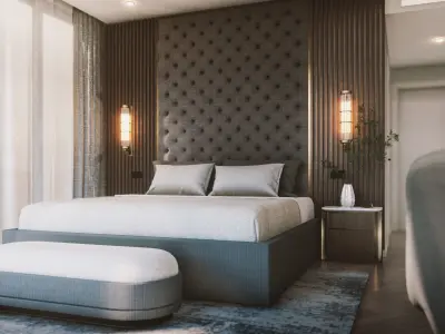 Modern Hill House Interior Scene - Master Bed Room 3D model